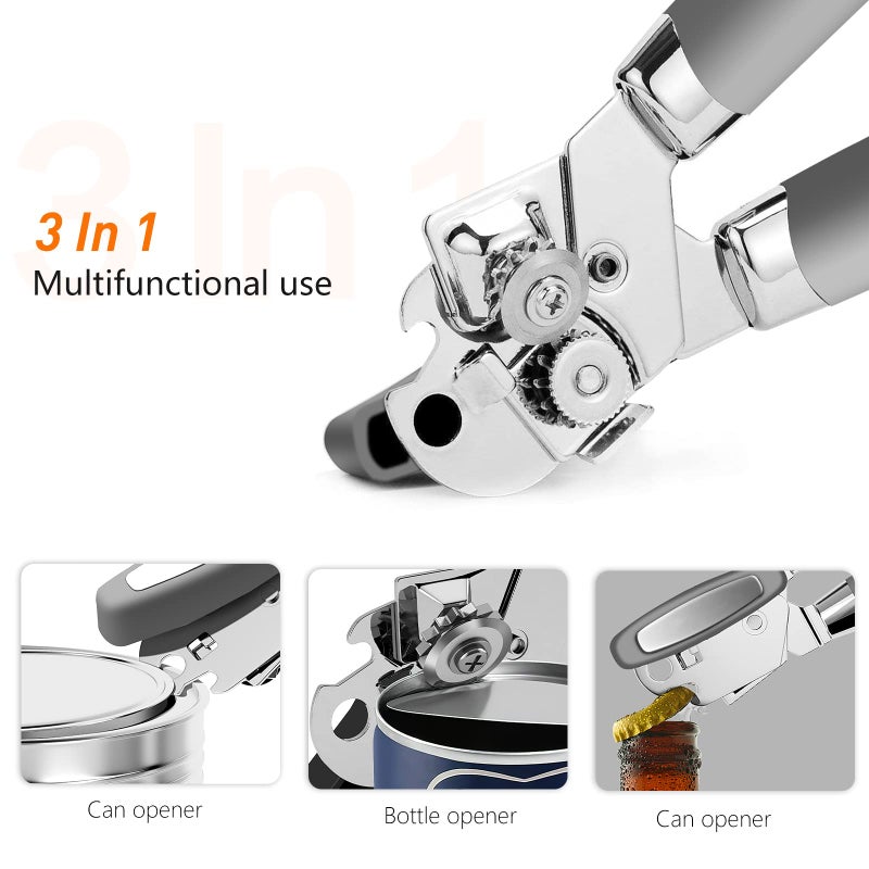 OUTWAY Can Opener Professional 3-In-1 Multifunctional Manual Can Openers Bottle Opener Kitchen Durable Stainless Steel Heavy Duty Can Opener Smooth Edge for Kitchen Seniors Friendly - Image 3